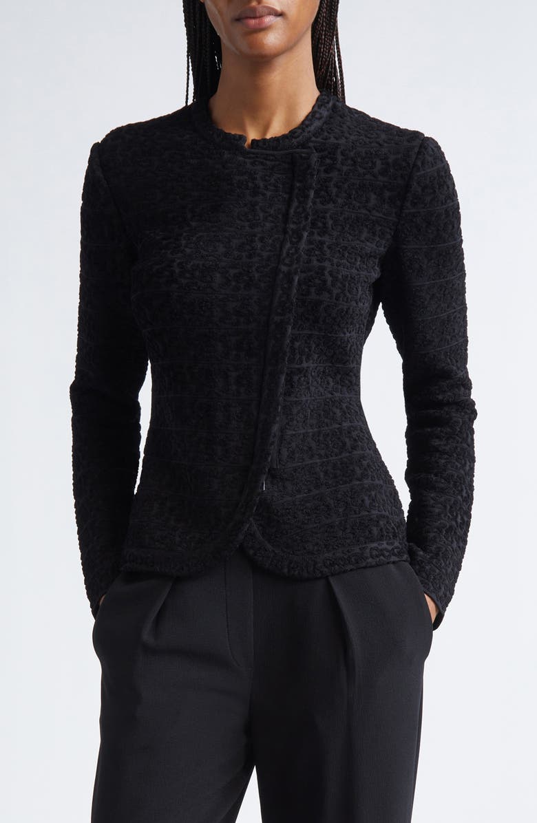 Emporio Armani Asymmetric Velvet Jacket, Main, color, Black Multi