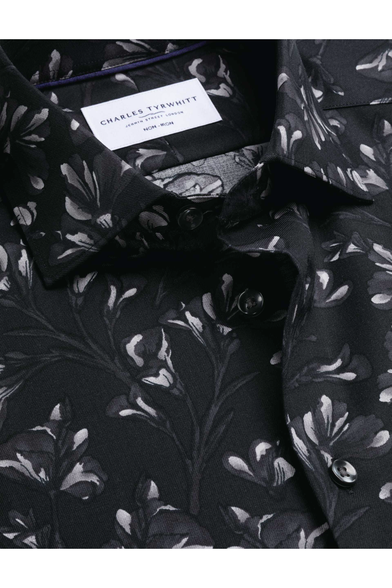 Non-Iron Stretch Floral Print Shirt, Alternate, color, Black