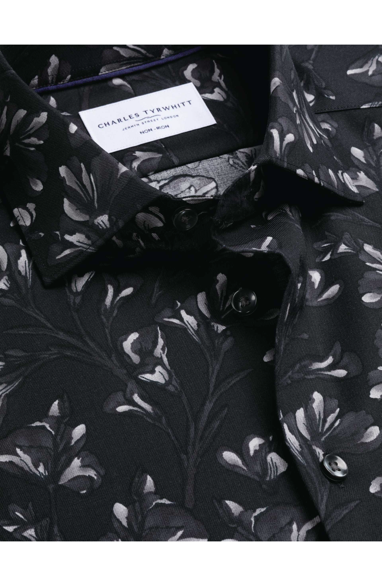 Charles Tyrwhitt Non-Iron Stretch Floral Print Shirt, Alternate, color, Black