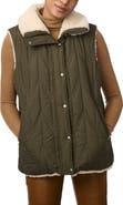 Bernardo Chevron Quilted Faux Shearling Lined Recycled Polyester Reversible Vest