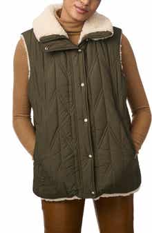 Bernardo Chevron Quilted Faux Shearling Lined Recycled Polyester Reversible Vest