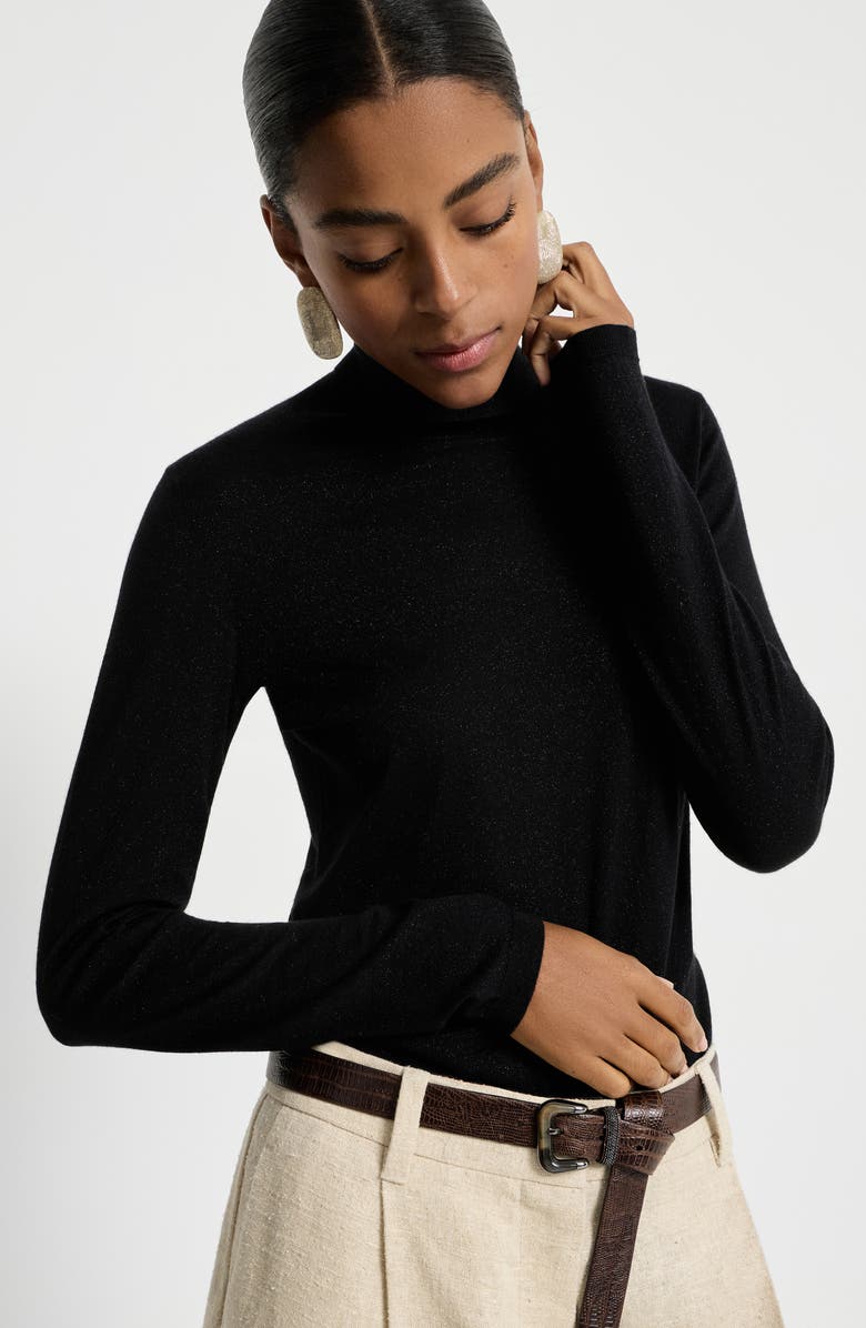 Brunello Cucinelli Cashmere and silk Sparkling sweater, Alternate, color, Black