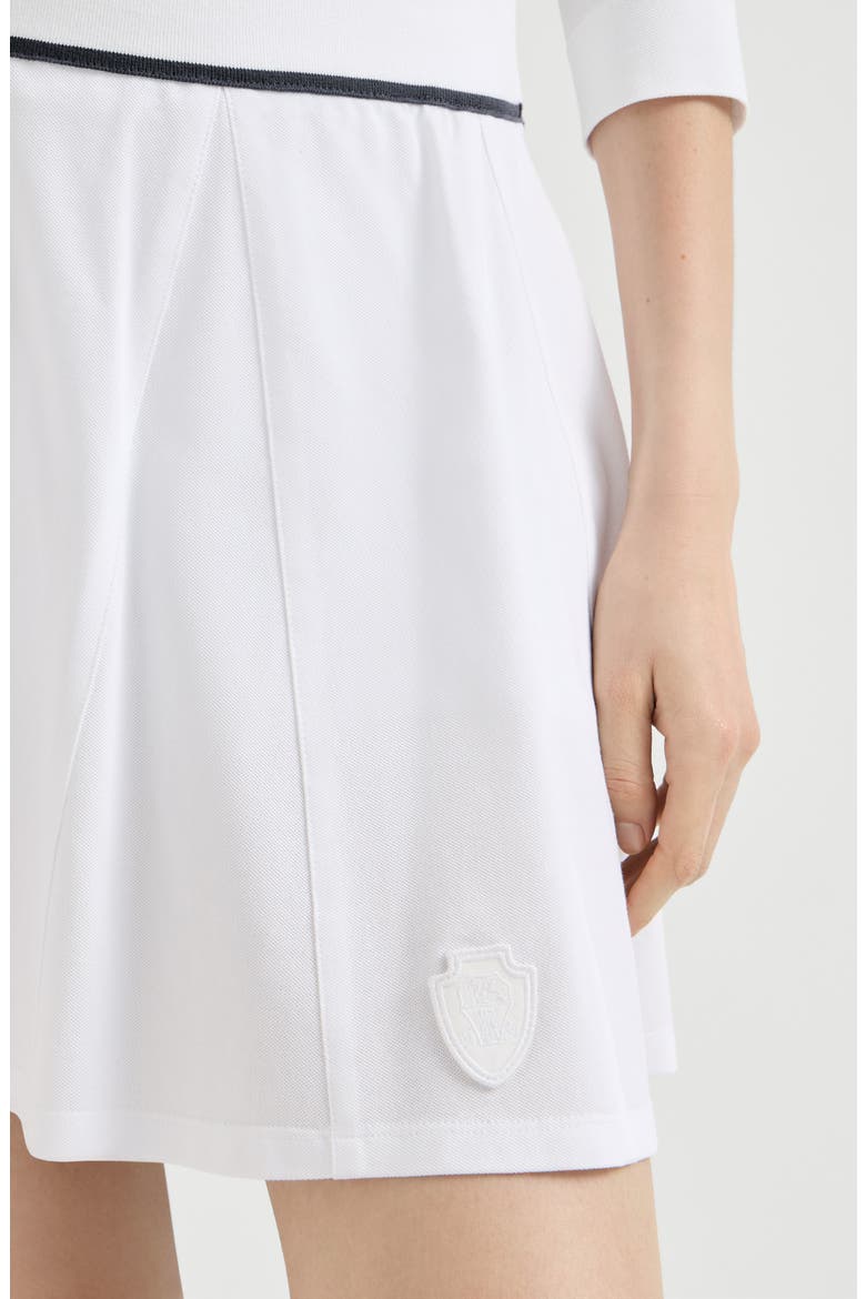 Stretch cotton piqué mini skirt with logo, Alternate, color, White