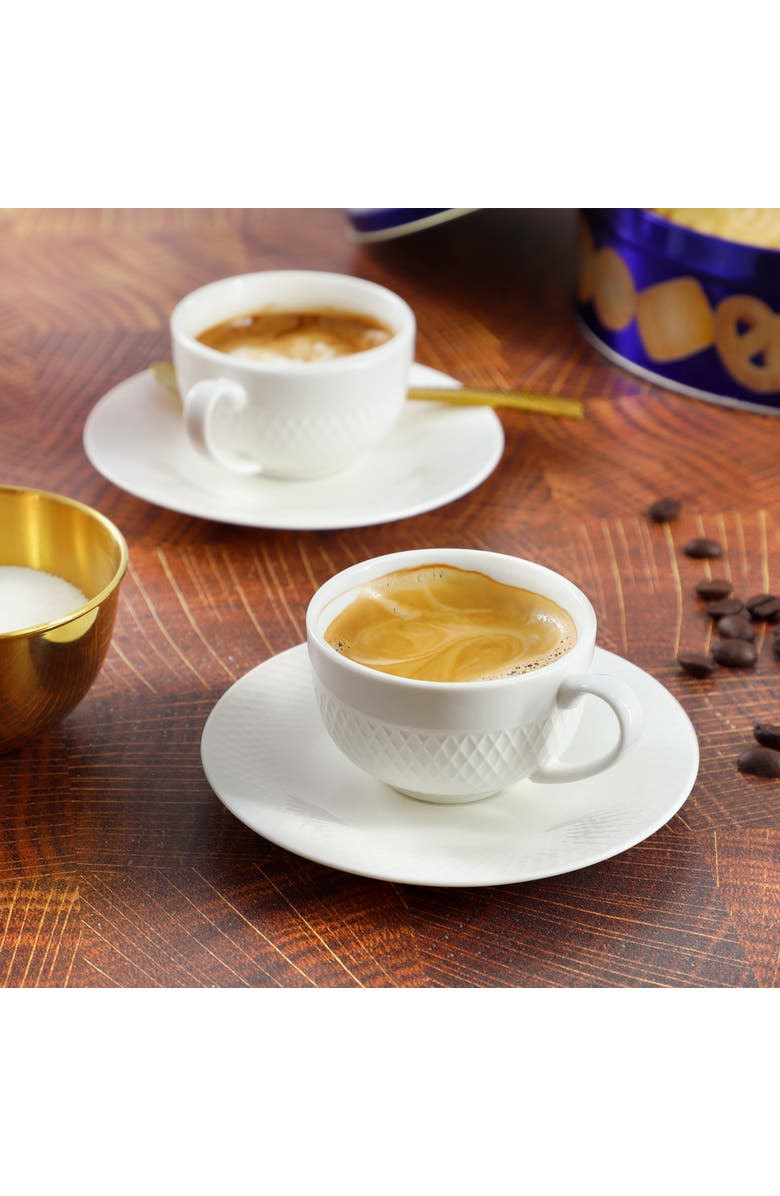 Elama Luna 12 Piece 3 Ounce Porcelain Espresso Cup Set with Saucers, Alternate, color, White