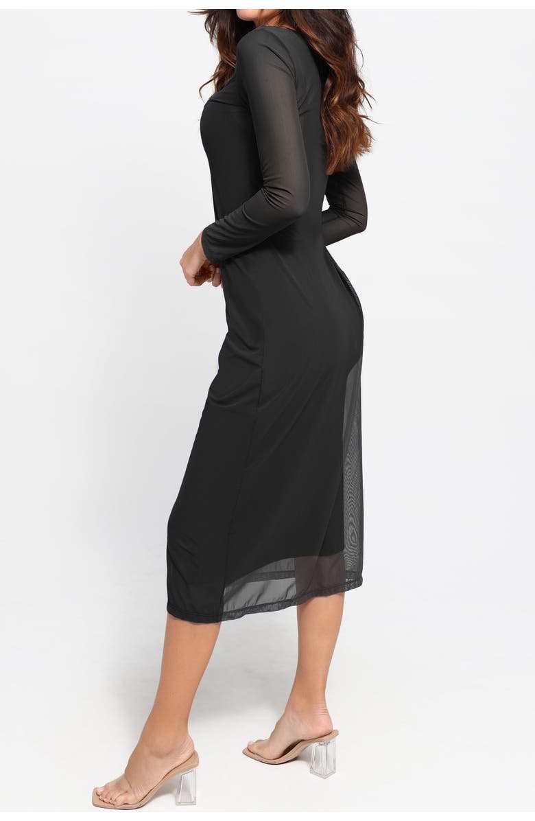 Popilush Shapewear Slimming Midi Work Dress and Sheer Mesh Overlay Set, Alternate, color, Solid Black