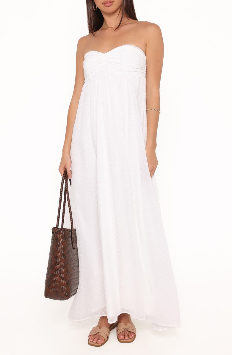 Petal & Pup Vee Clip Dot Strapless Maxi Dress, Main, color, White