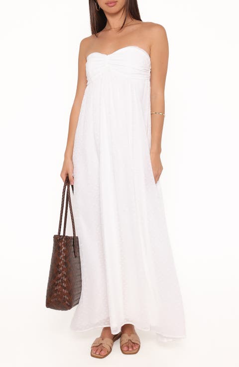 Vee Clip Dot Strapless Maxi Dress