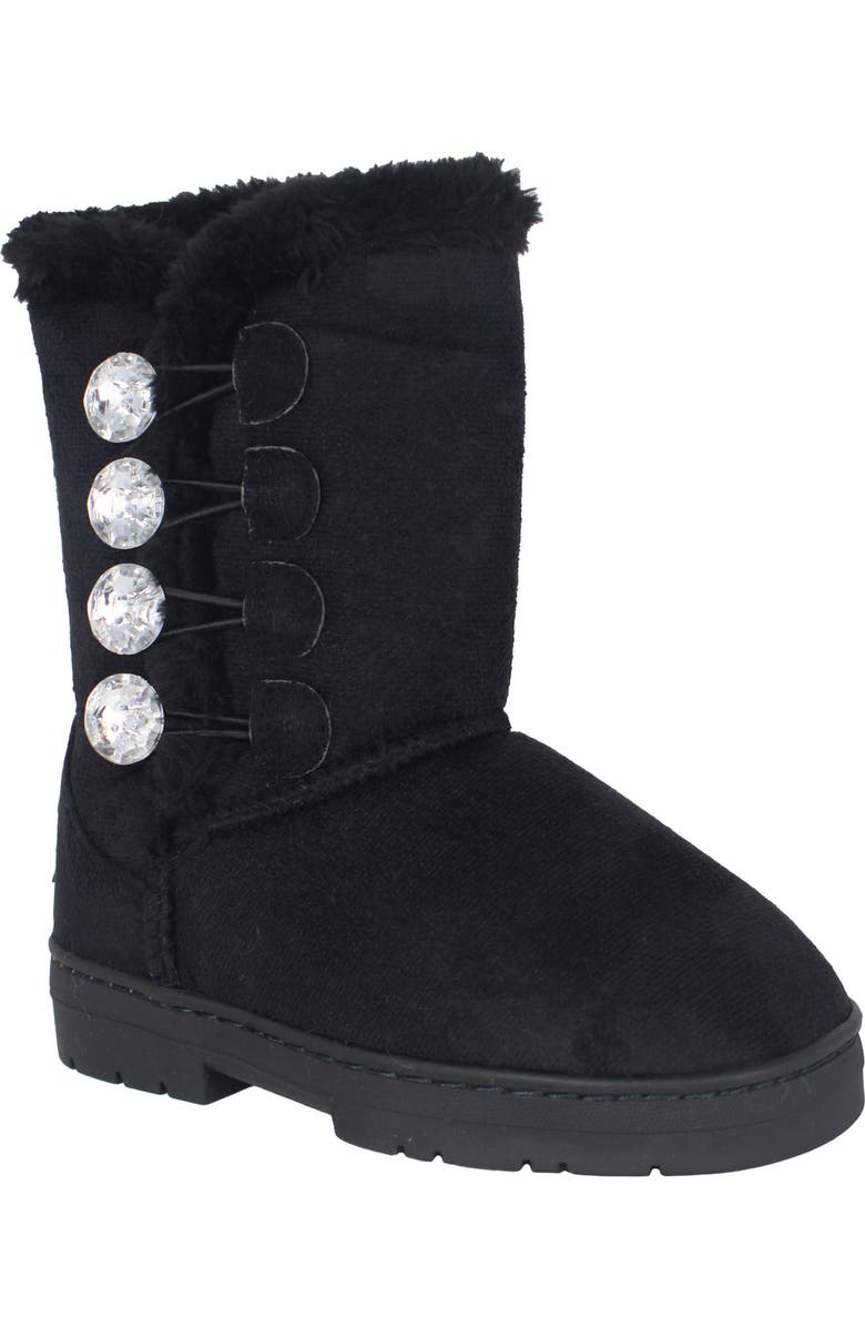 bebe Kids' Rhinestone Button Faux Fur Lined Trim Boot, Main, color,