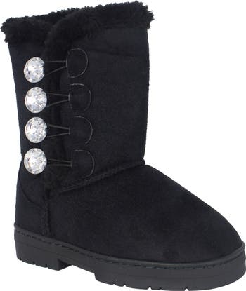 bebe Kids' Rhinestone Button Faux Fur Lined Trim Boot | Nordstromrack