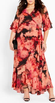 City Chic Hanna Floral Print Wrap Maxi Dress