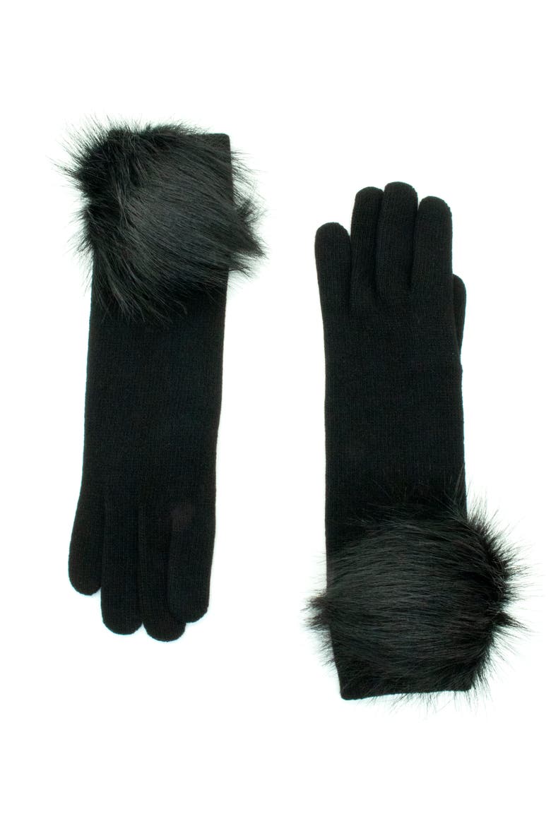 Cashmere gloves with pom, Main, color, BLACK
