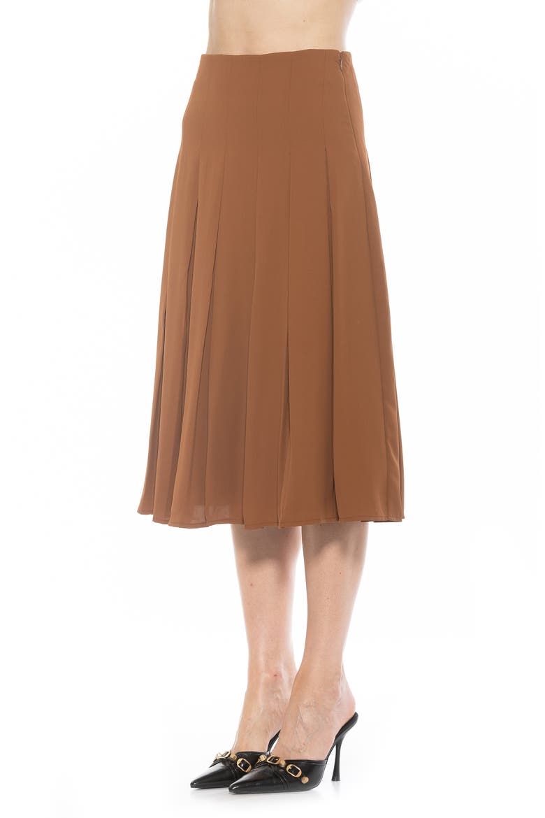 Shilo Pleated Midi Skirt, Alternate, color, BROWN