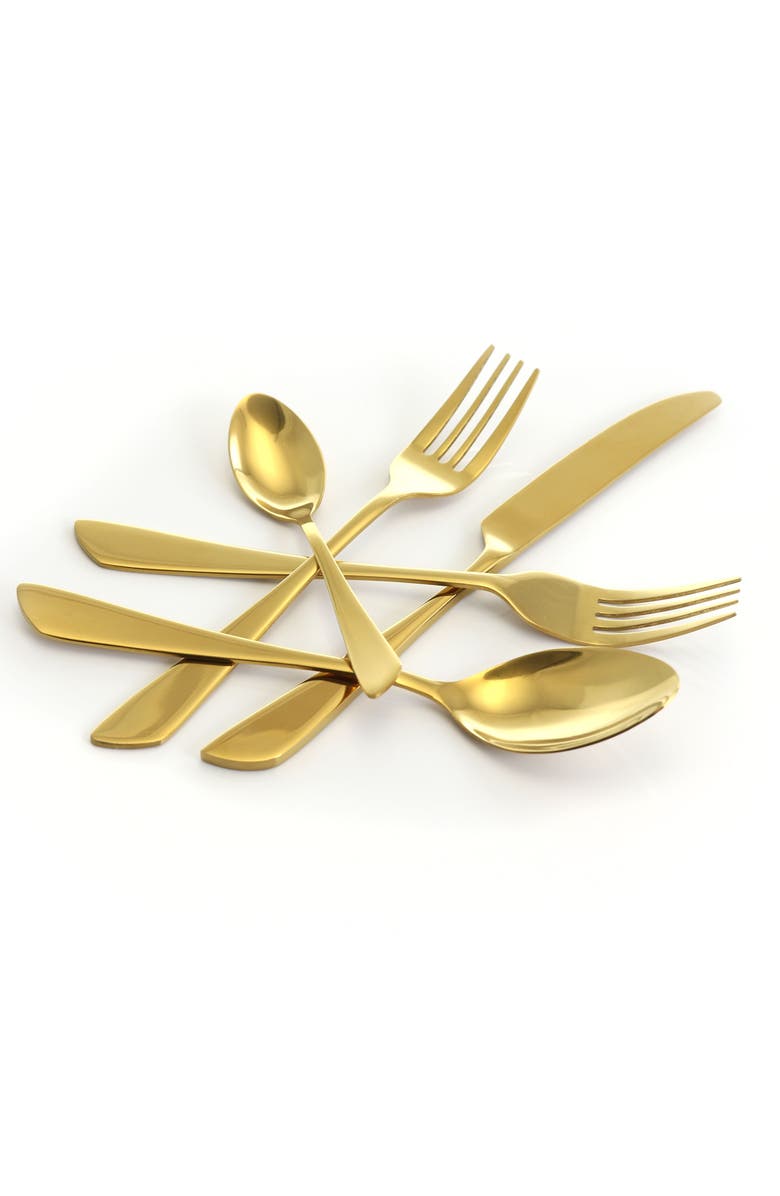 Megachef Gibbous 20 Piece Flatware Utensil Set, Stainless Steel Silverware Metal Service for 4, Alternate, color, Gold