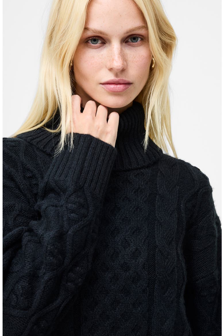 Makira Long Sleeve Cable Stitch Sweater Dress, Alternate, color, BLACK