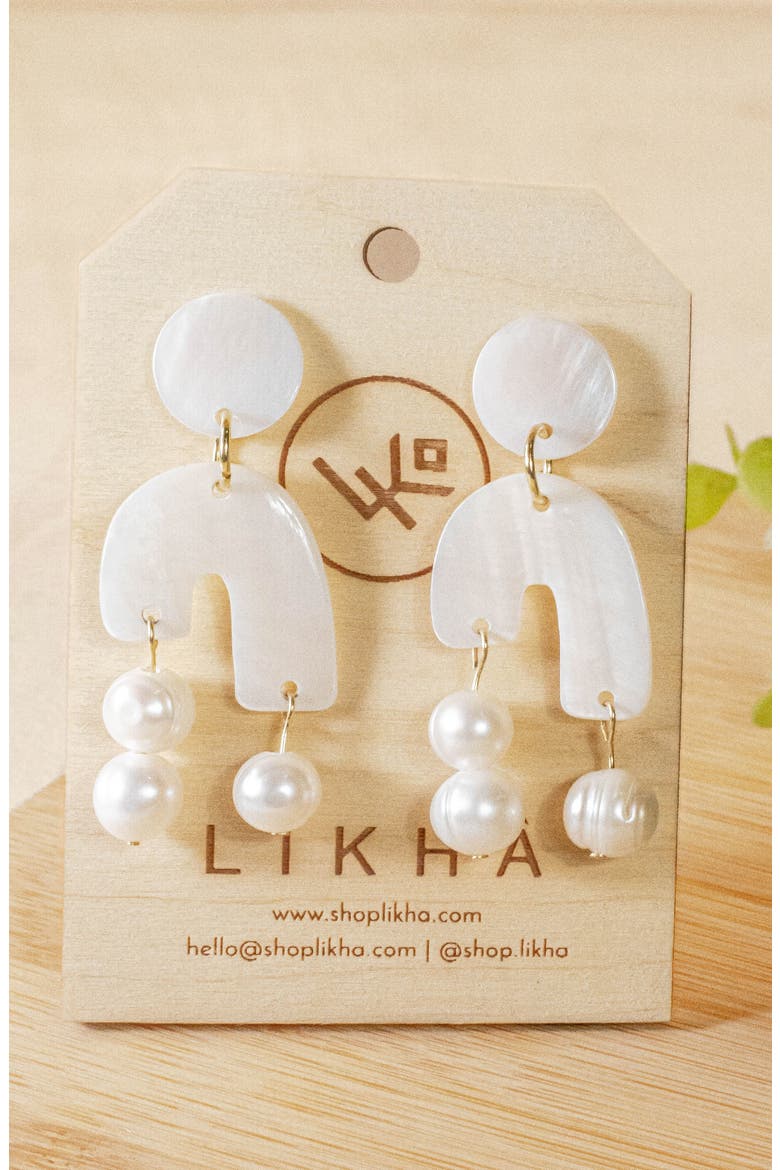 Mother-of-Pearl Asymmetrical Drop Earrings, Alternate, color, White