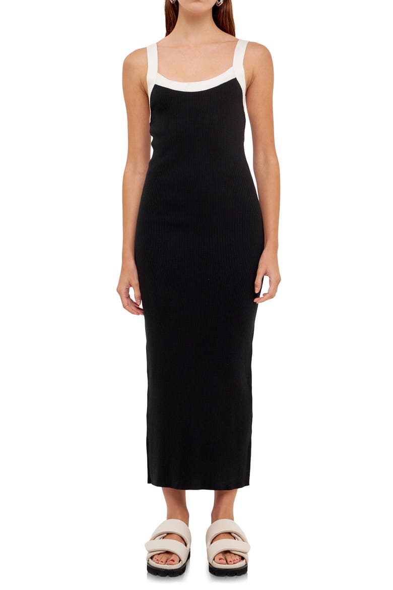 Square Neck Sleeveless Ribbed Midi Dress, Alternate, color, BLACK/ WHITE