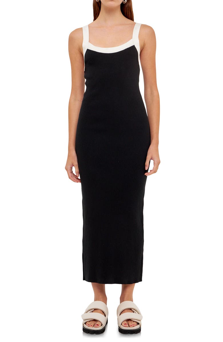 Grey Lab Square Neck Sleeveless Ribbed Midi Dress, Alternate, color,