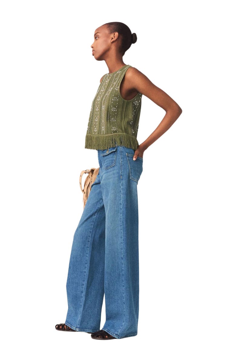 maje Fringed rhinestone flower top, Alternate, color, Khaki
