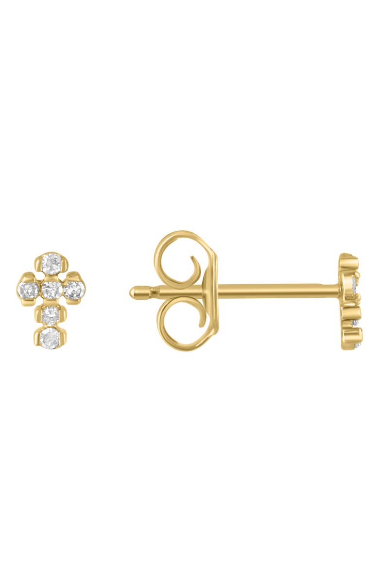 EFFY 14K Gold Plated Sterling Silver Diamond Cross Mini Stud Earrings - 0.12ct., Alternate, color,