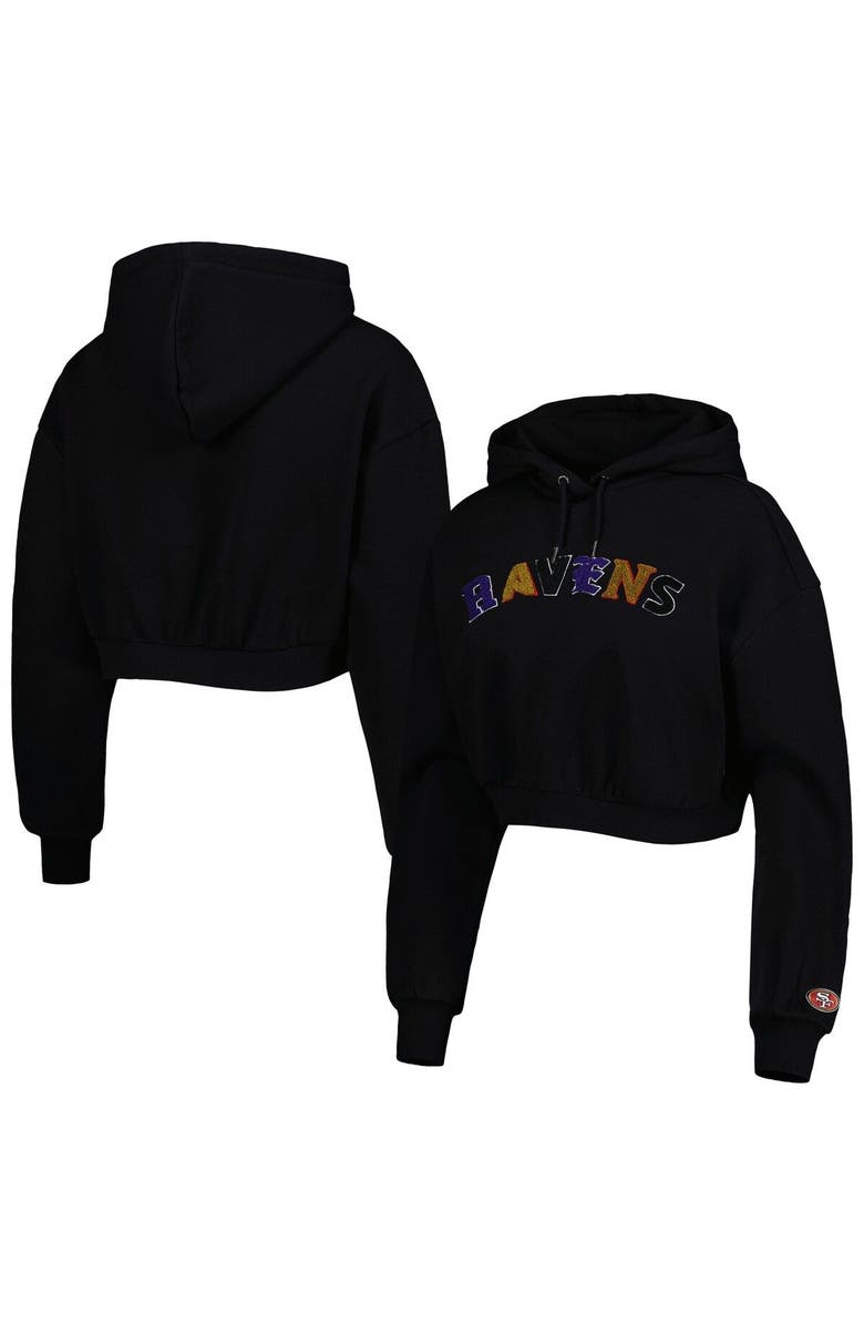 THE WILD COLLECTIVE Women's The Wild Collective Black Baltimore Ravens Cropped Pullover Hoodie, Main, color, Black
