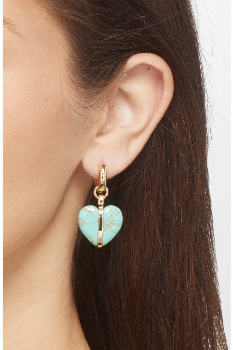 Heart Charm Drop Earrings, Alternate, color, GOLD/ TURQUOISE