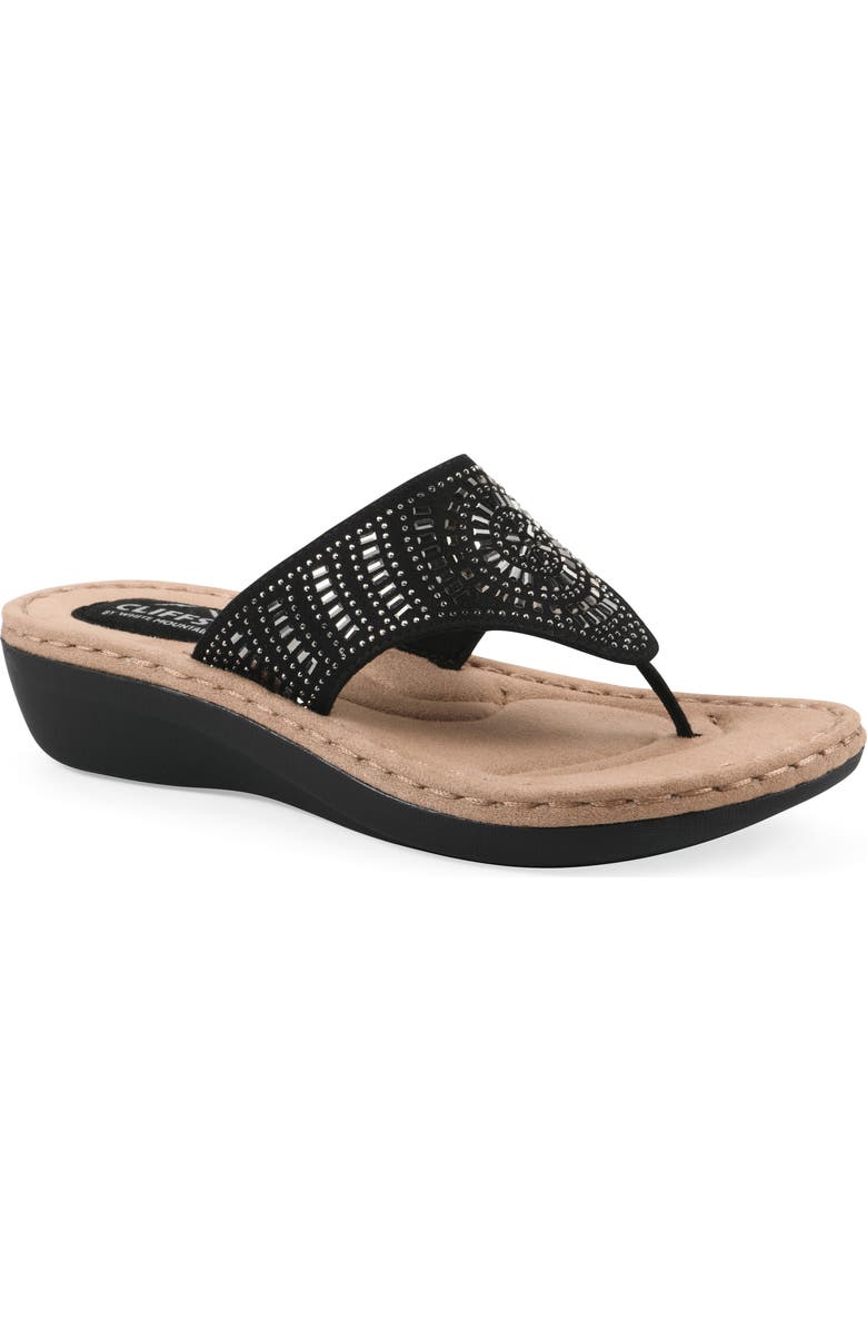 CLIFFS BY WHITE MOUNTAIN Cienna Thong Sandal - Wide Width, Main, color, Black Fabric