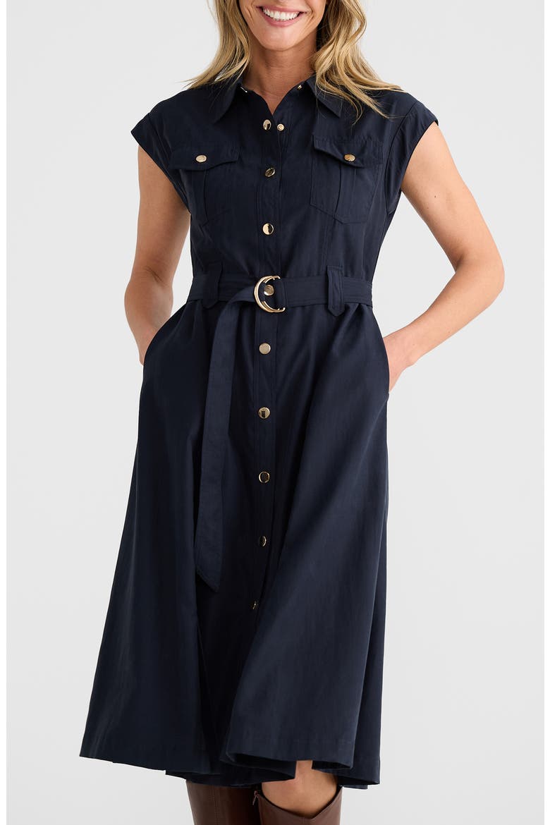 Mayfair Midi Shirt Dress, Alternate, color, NAVY