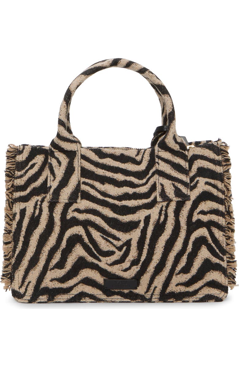 Vince Camuto Zhury Zebra Stripe Fringe Trim Tote, Alternate, color, Brown
