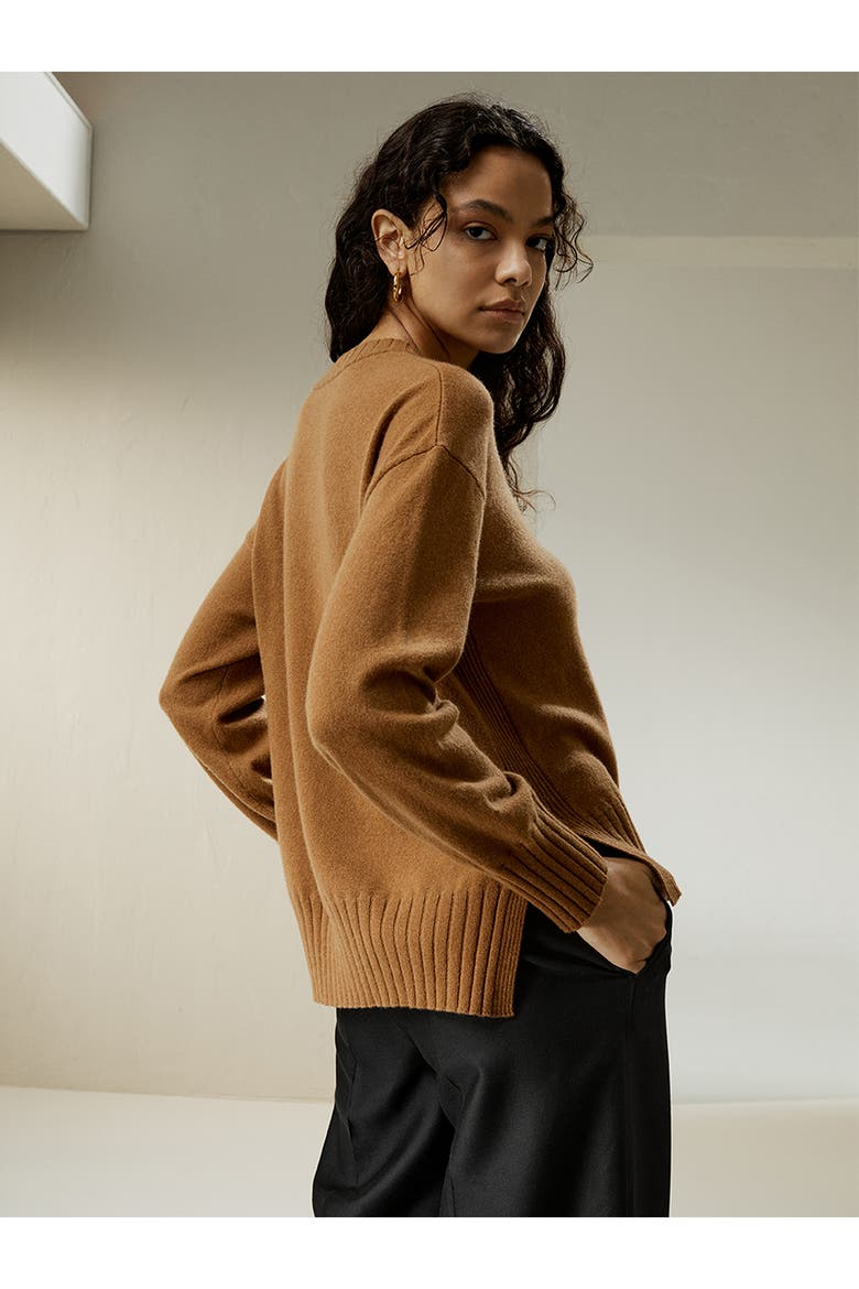 Women's Crew Neck Cashmere Sweater, Alternate, color, Brown