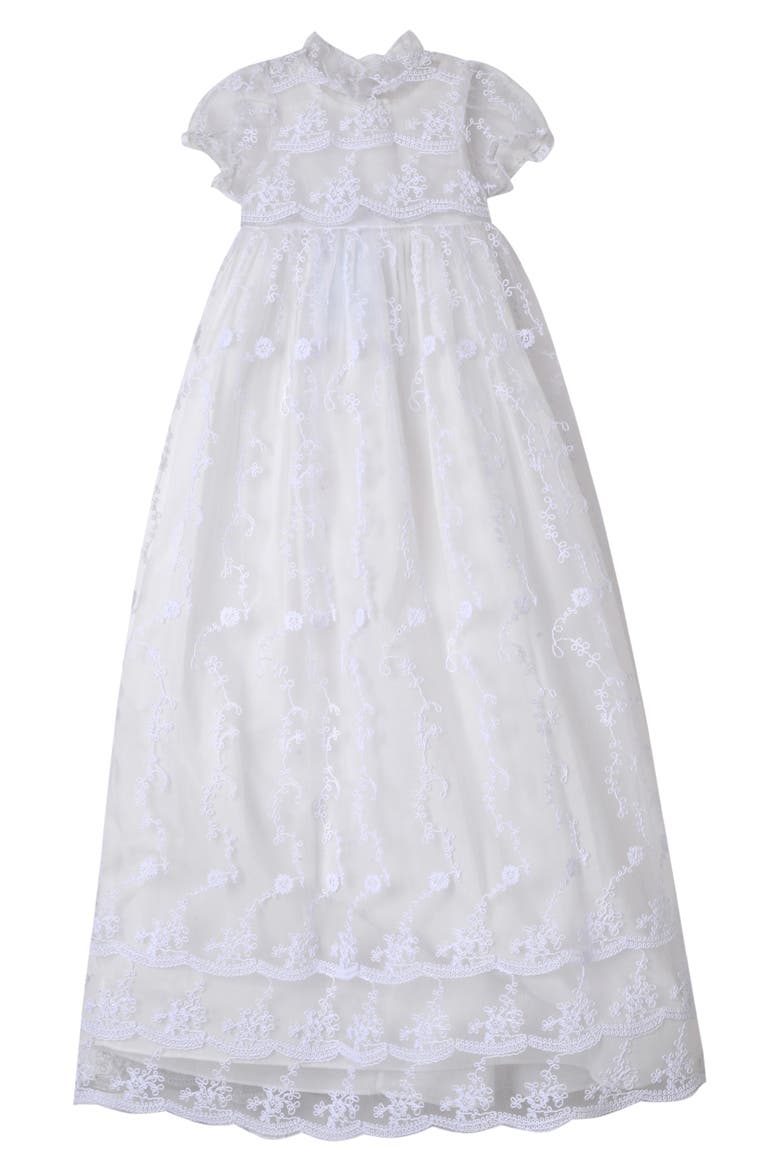 Embroidered Gown with Bonnet, Alternate, color, IVORY