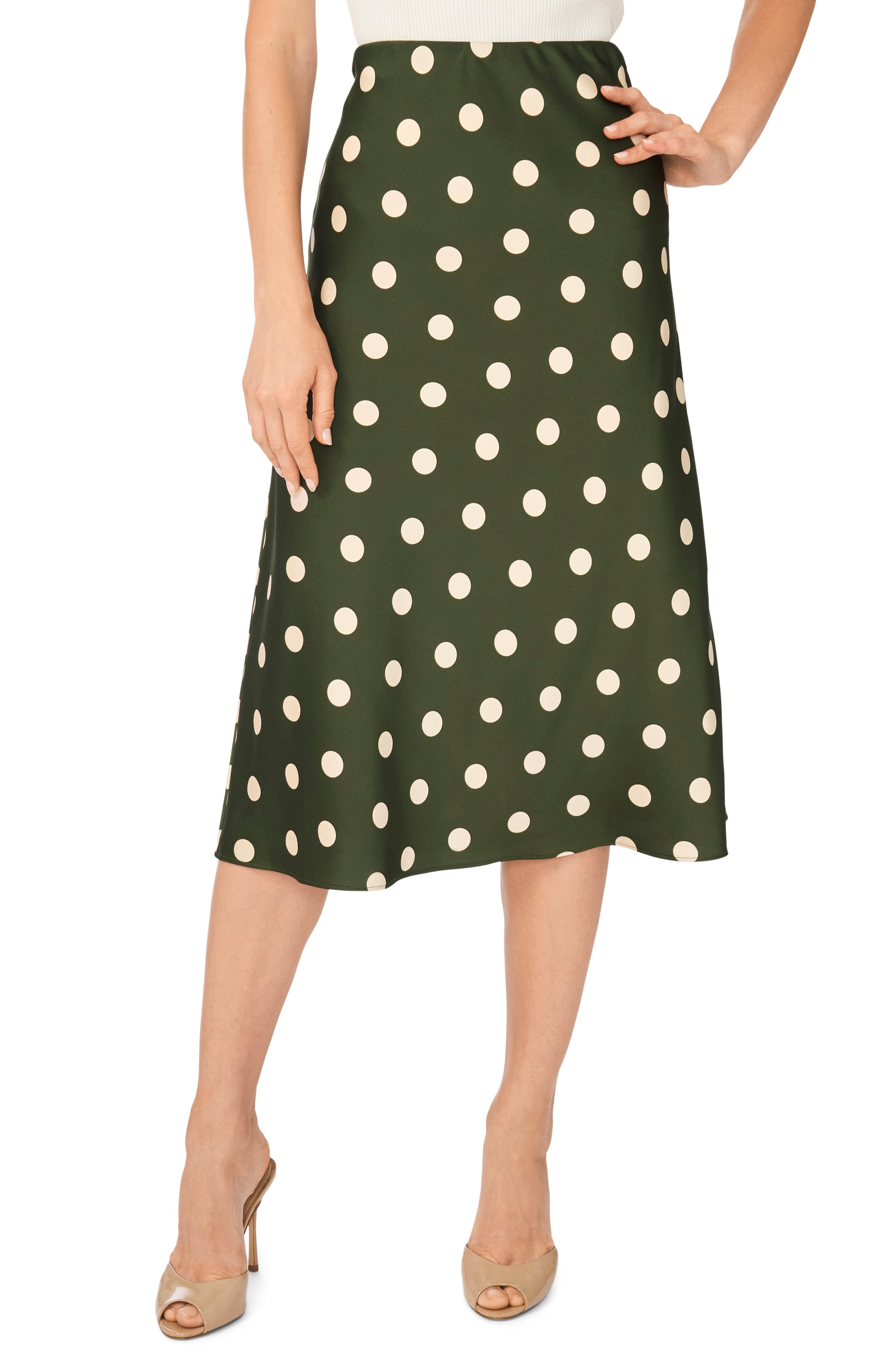 Polka Dot Satin Midi Skirt