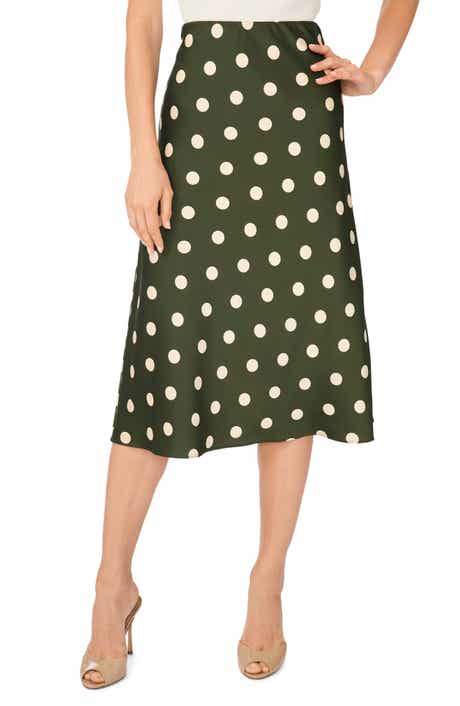 Polka Dot Satin Midi Skirt