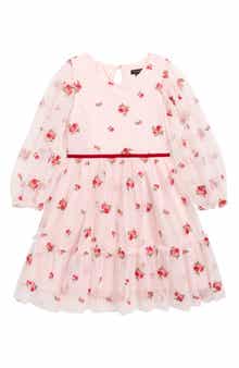 Zunie Kids' Floral Embroidered Mesh Tiered Party Dress