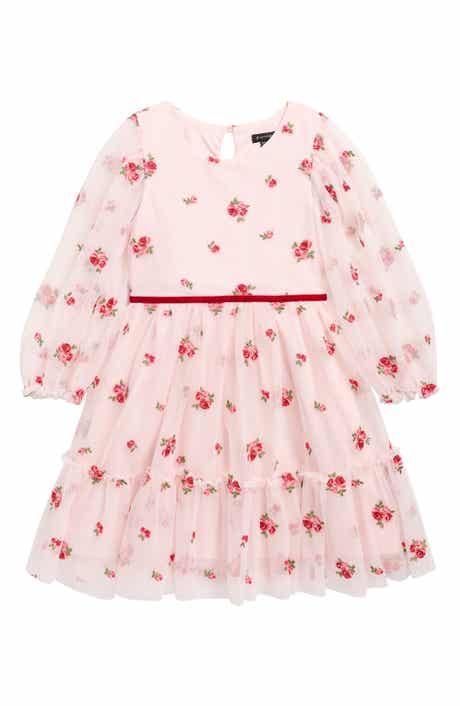 Zunie Kids' Floral Embroidered Mesh Tiered Party Dress