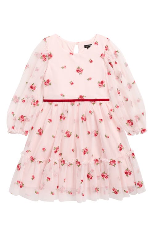 Zunie Kids' Floral Embroidered Mesh Tiered Party Dress In Pink