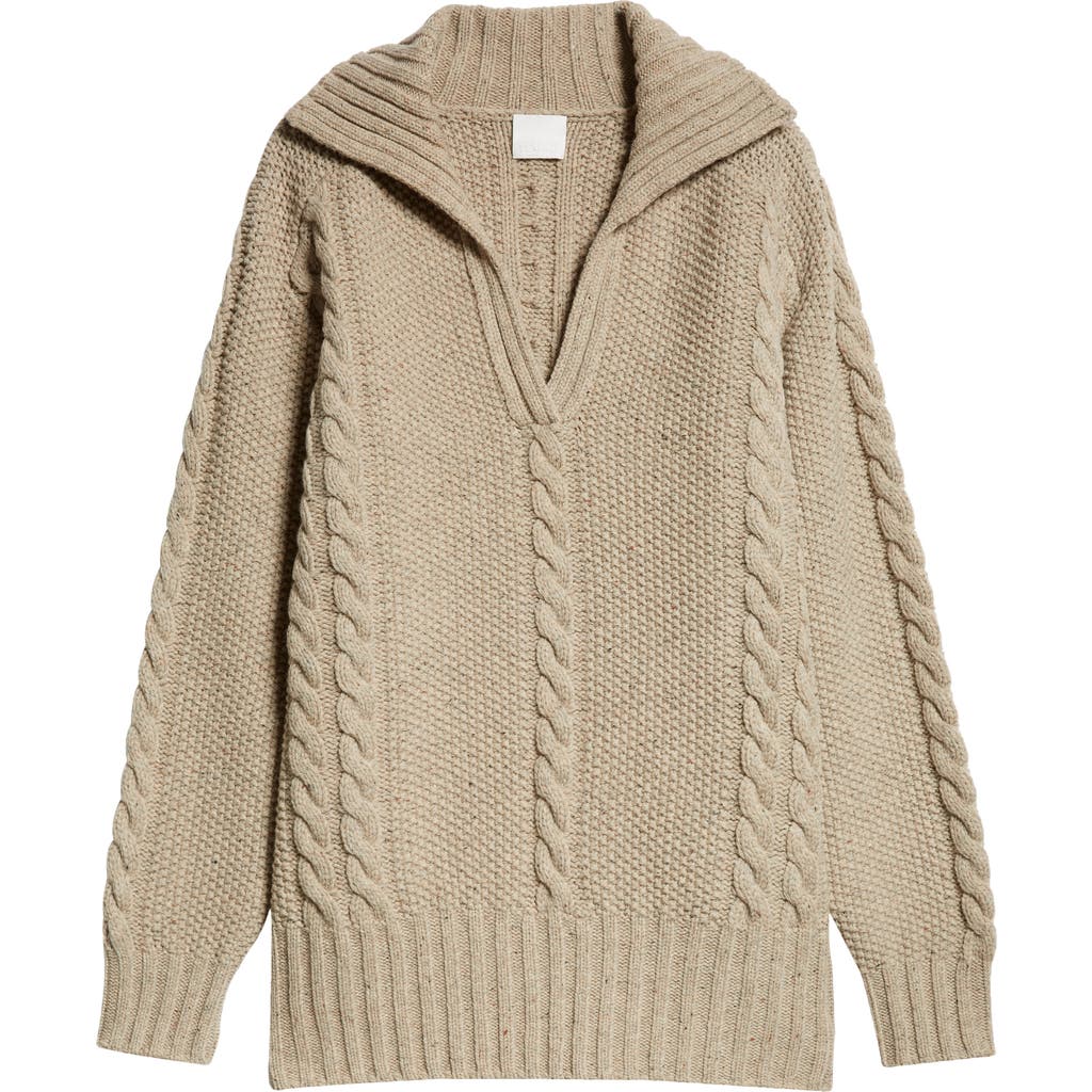 Teurn Studios Cable Knit Merino Wool Sweater In Beige Melange