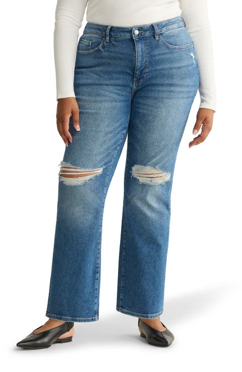 ASE High Waist Ripped Straight Leg Jeans (Dust it Off) (Plus)