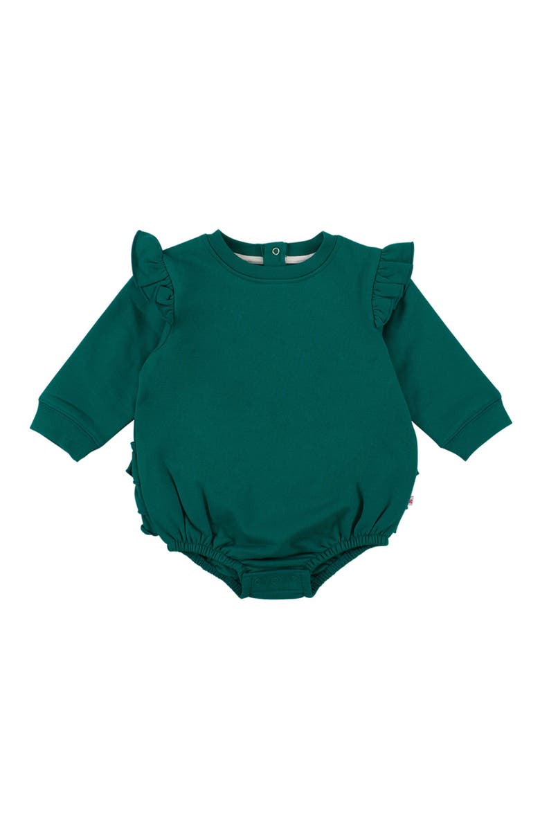 RuffleButts Baby Girls Sweatshirt Bubble Romper, Main, color, Emerald Green