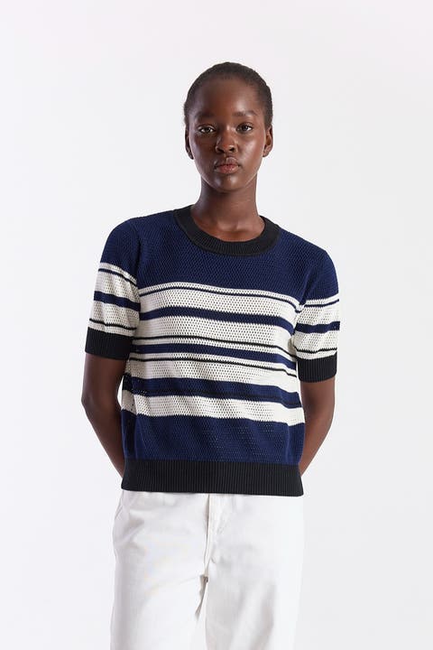 Textured Stripe Crewneck Top