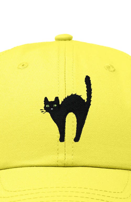 Dalix Black Cat Embroidered Casual Hat In Yellow