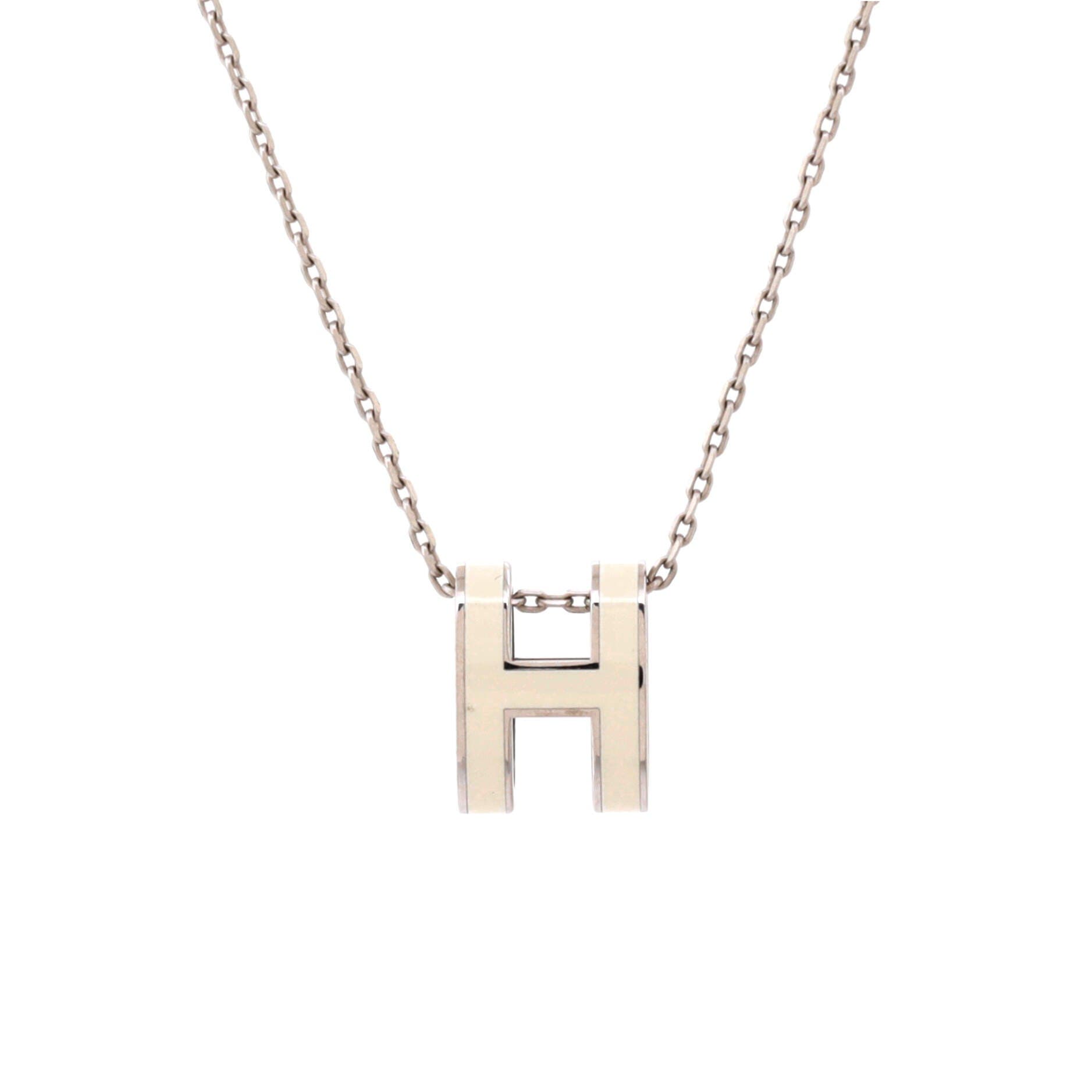 Pre-Owned Hermes Pop H Pendant Chain Necklace Metal and Enamel Mini, Main, color, Metallic