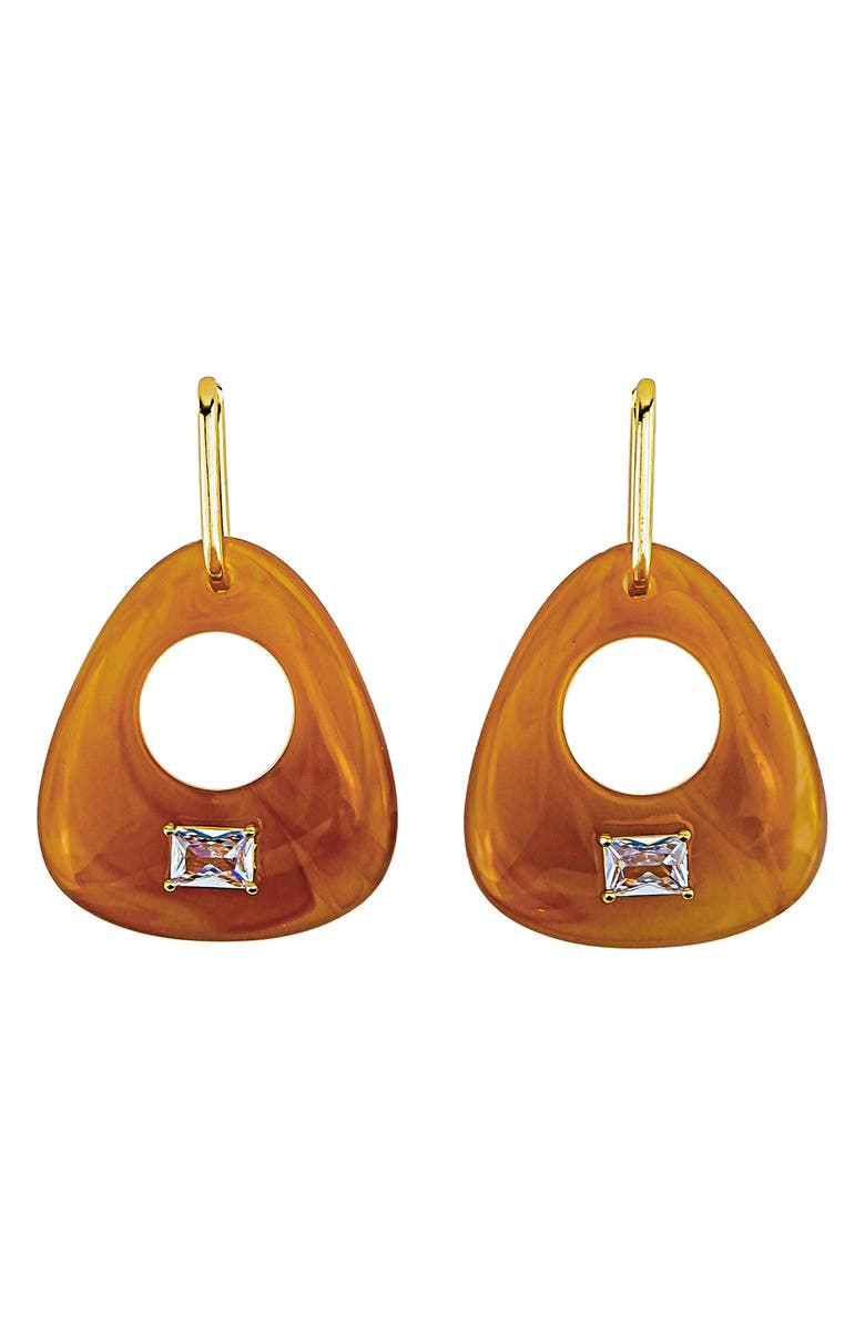 Panacea Crystal & Brown Resin Teardrop Huggie Hoop Earrings, Main, color,