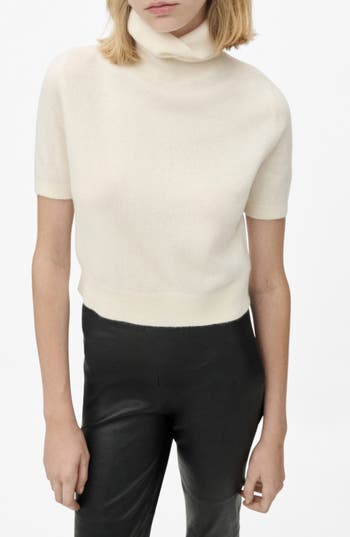 Mango Turtleneck Crop Cashmere Sweater In Neutral