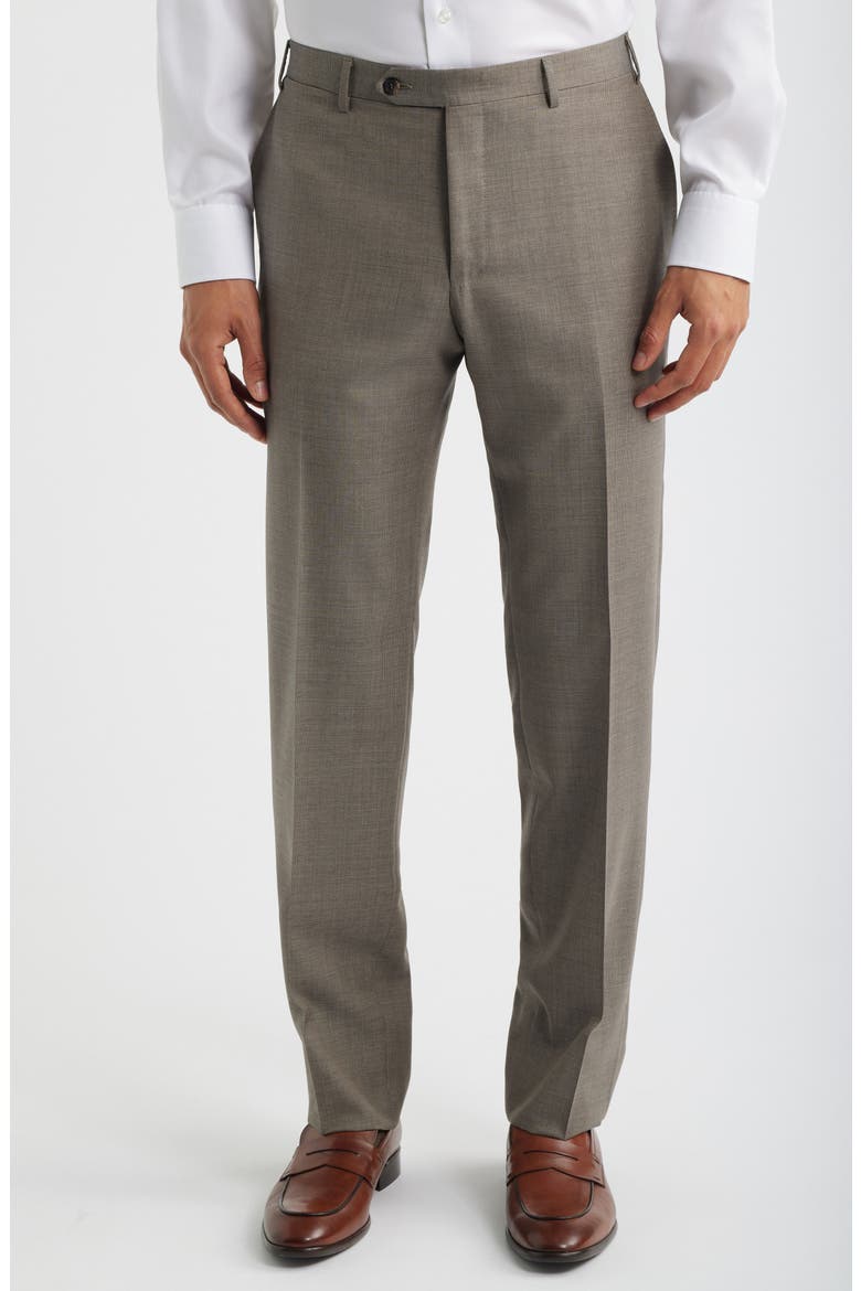 Siena Regular Fit Flat Front Solid Wool Suit Pants, Main, color, BEIGE