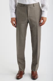 Canali Siena Regular Fit Flat Front Solid Wool Suit Pants