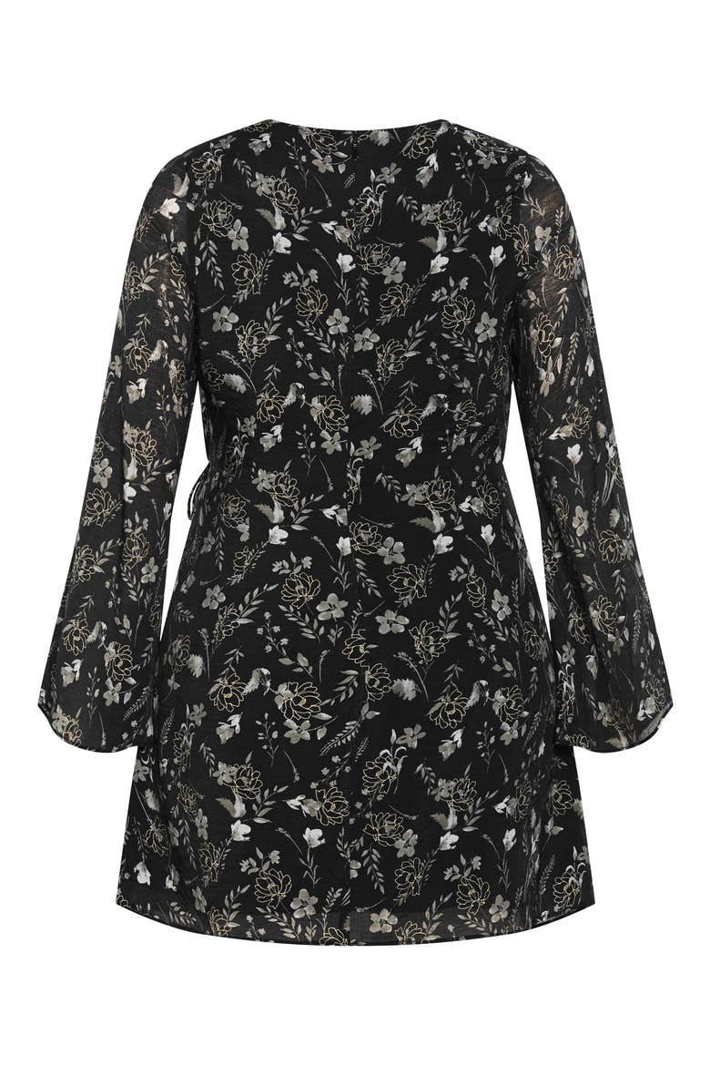 Emmie Floral Print Long Sleeve Minidress, Alternate, color, BLACK PRINT
