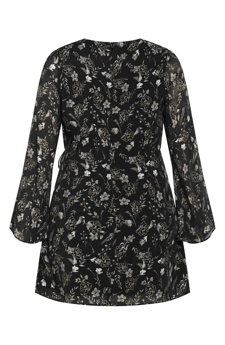 City Chic Emmie Floral Print Long Sleeve Minidress, Alternate, color, Black Print