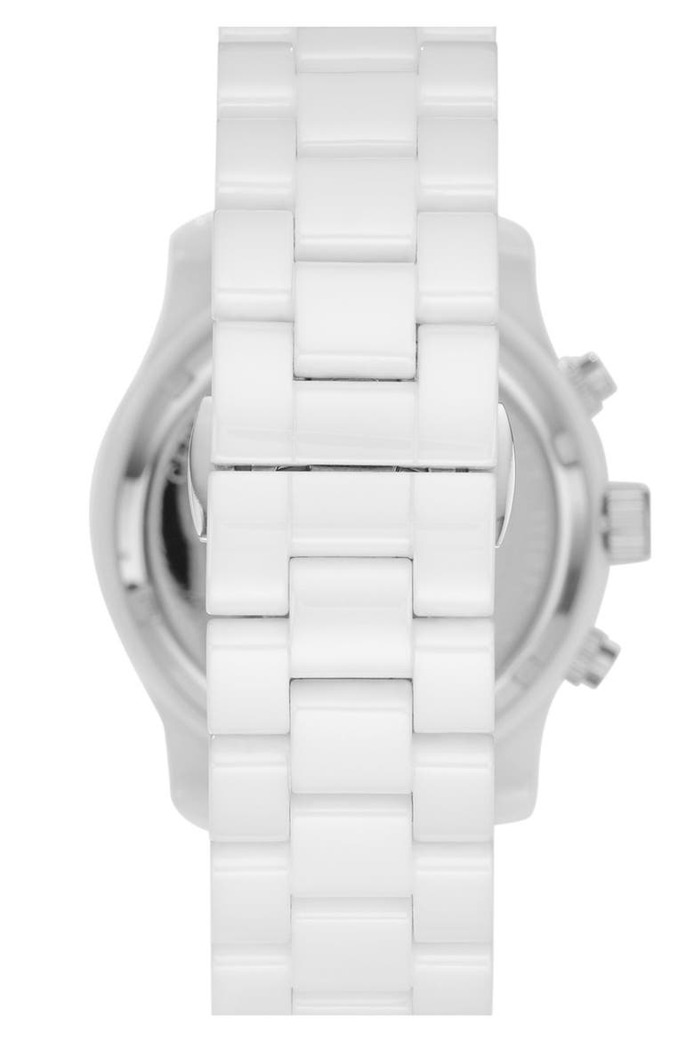 Michael Kors 'Runway Ceramic' Watch, 40mm, Alternate, color, WHITE / SILVER