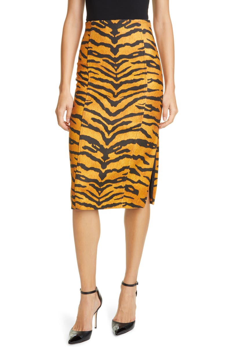 Adam Lippes Tiger Print Stretch Pencil Skirt, Main, color,