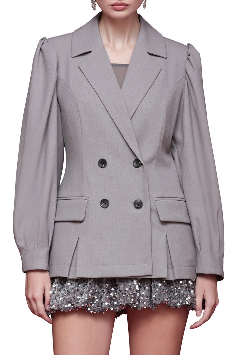 Double Breasted Puff Shoulder Blazer, Main, color, LIGHT GREY